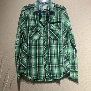 Buckle / Green plaid button up / size S